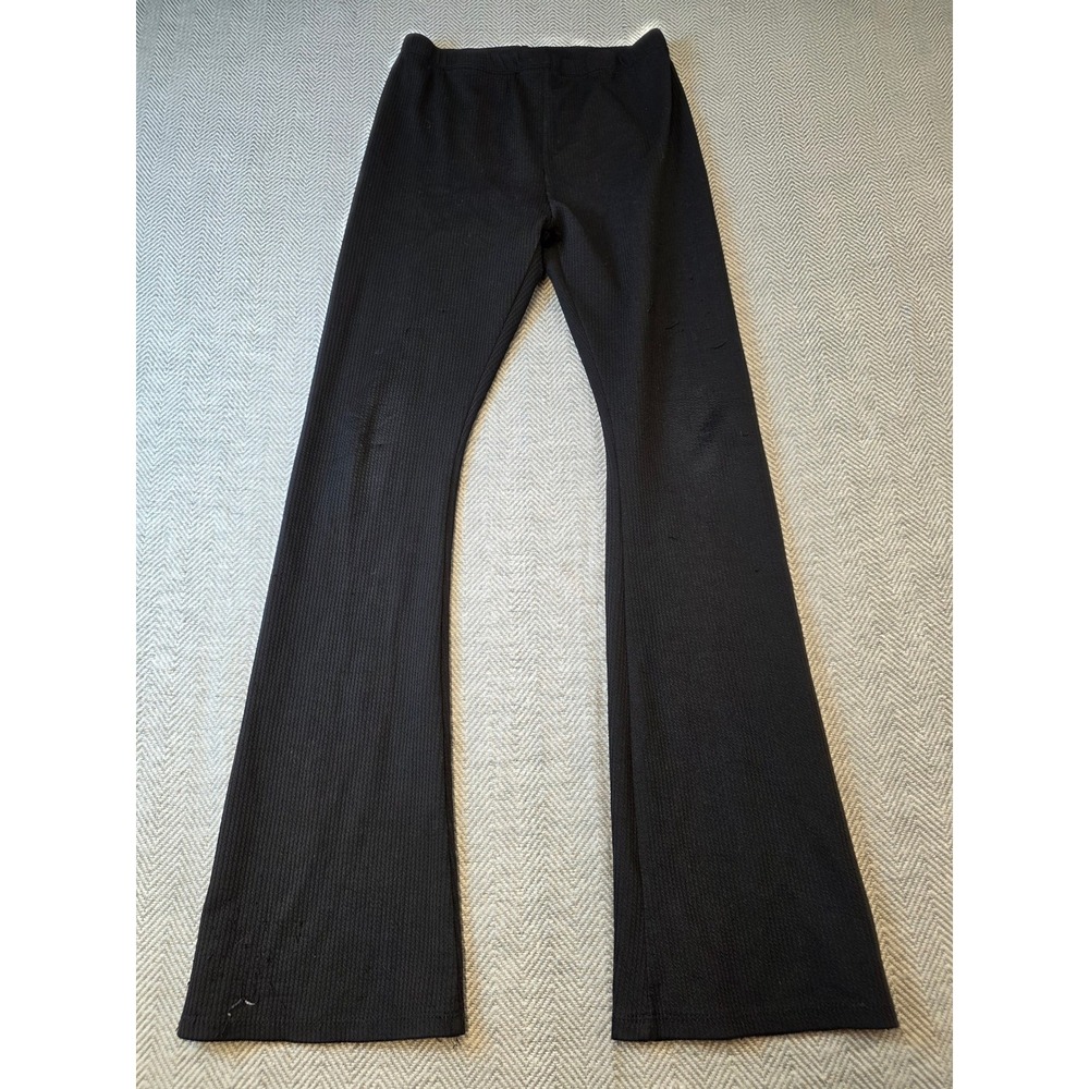 One Step Up Flare Pants Girls Large 14/16 Black Ribbed Knit High Rise Pull On